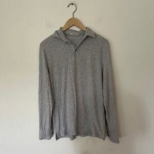 SuitSupply Mens Heather Grey Cotton Blend Long Sleeve Polo Shirt Size M